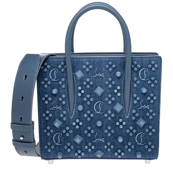 NWT! CHRISTIAN LOUBOUTIN PALOMA DENIM LEATHER SHOULDER TOTE BAG PURSE AUTHENTIC - Picture 1 of 6